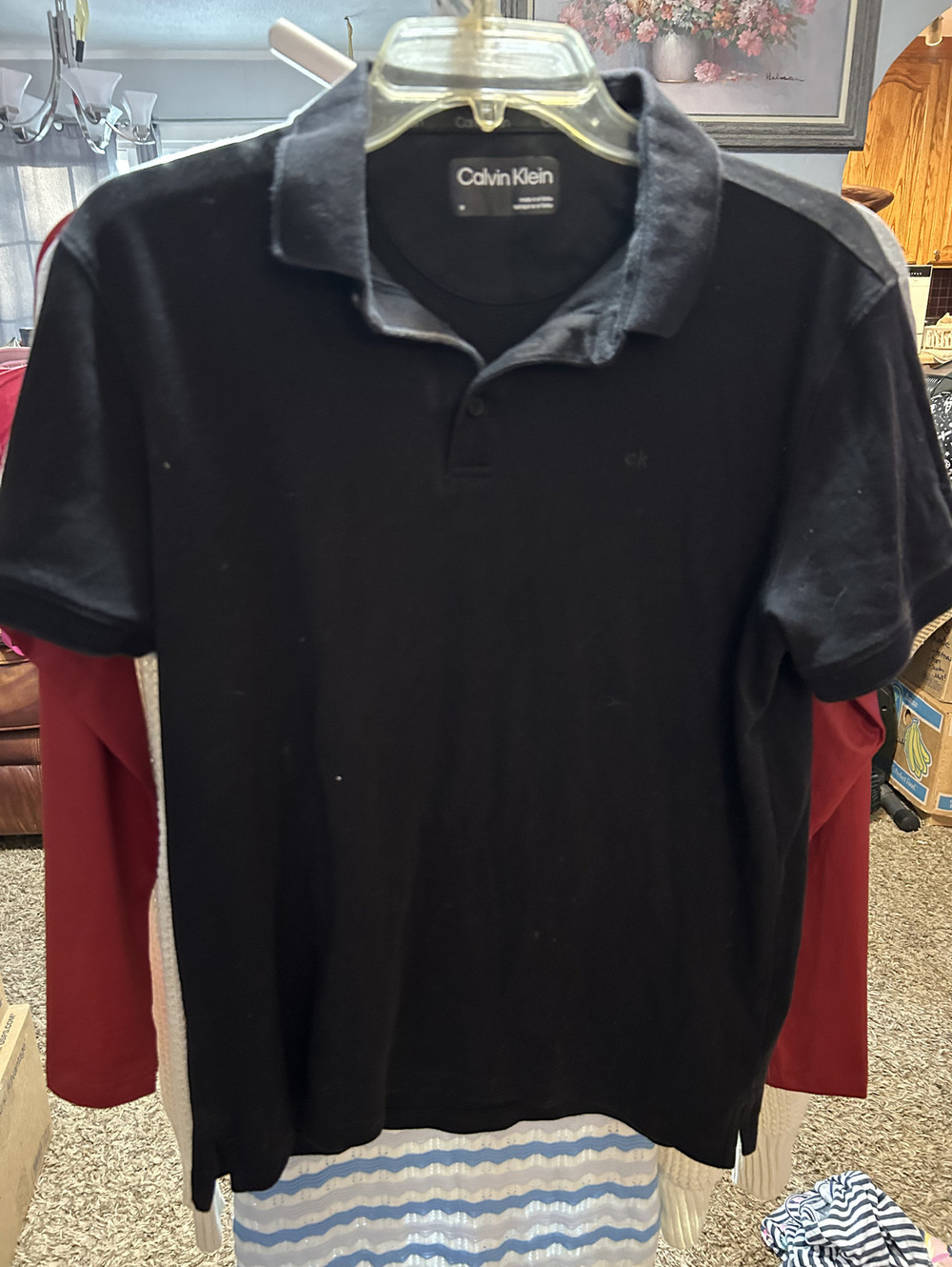 Calvin Klein Men's Black Cotton Polo Shirt Medium